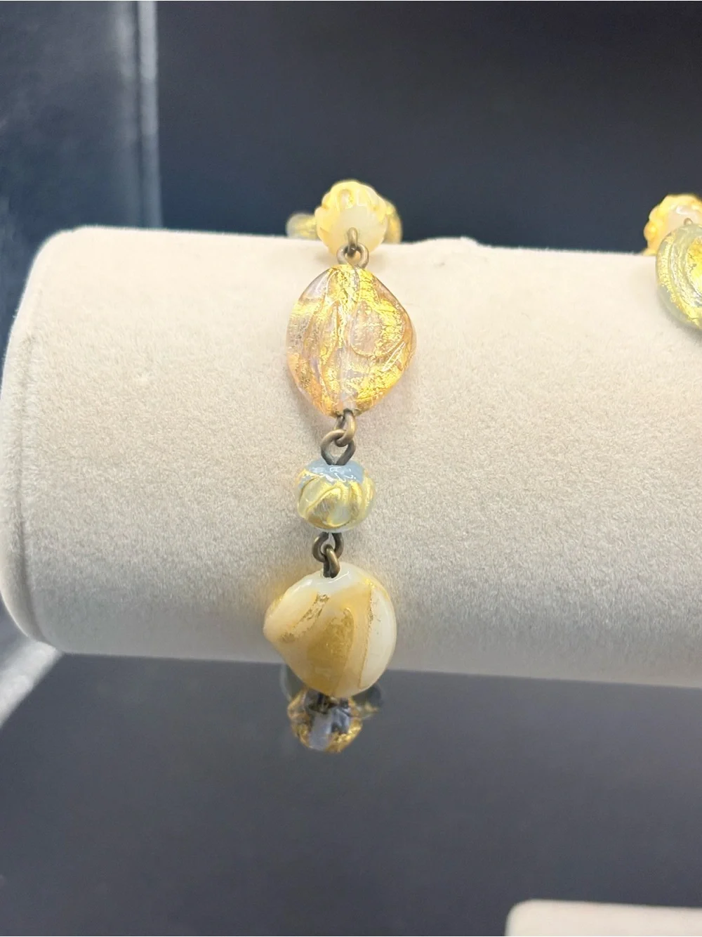 Genninger Murano Glass Necklace Bracelet Earrings Set Gold Foil Flower
